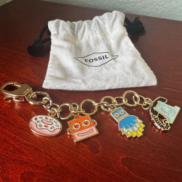 Fossil keychain/fob chain with charms - Picture 1 of 4